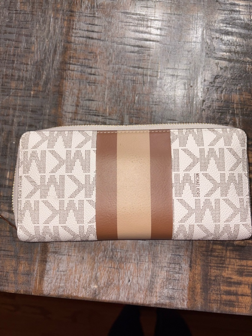 Michael Kors Beige & Brown Zip Wallet with Gold Hardware - Picture 2 of 5